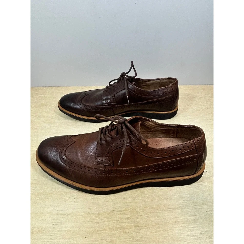 Clarks Mens Dark Brown Leather Wingtip Brogue Derby Dress Shoes US 8M